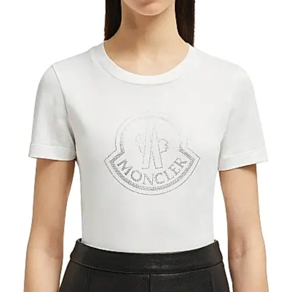 Moncler 100% Organic Cotton Metallic Print Logo T-Shirt, Size L, New with Tag